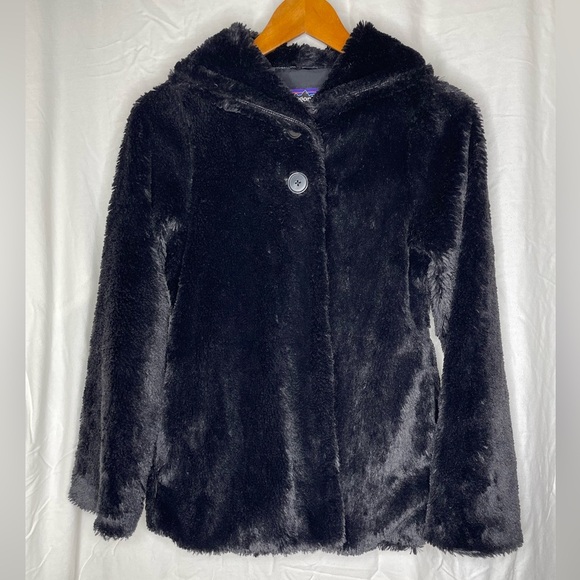 Patagonia Pelage Faux Fur Jacket Girls XL 14 Black Warm Cozy Coat - Picture 1 of 9